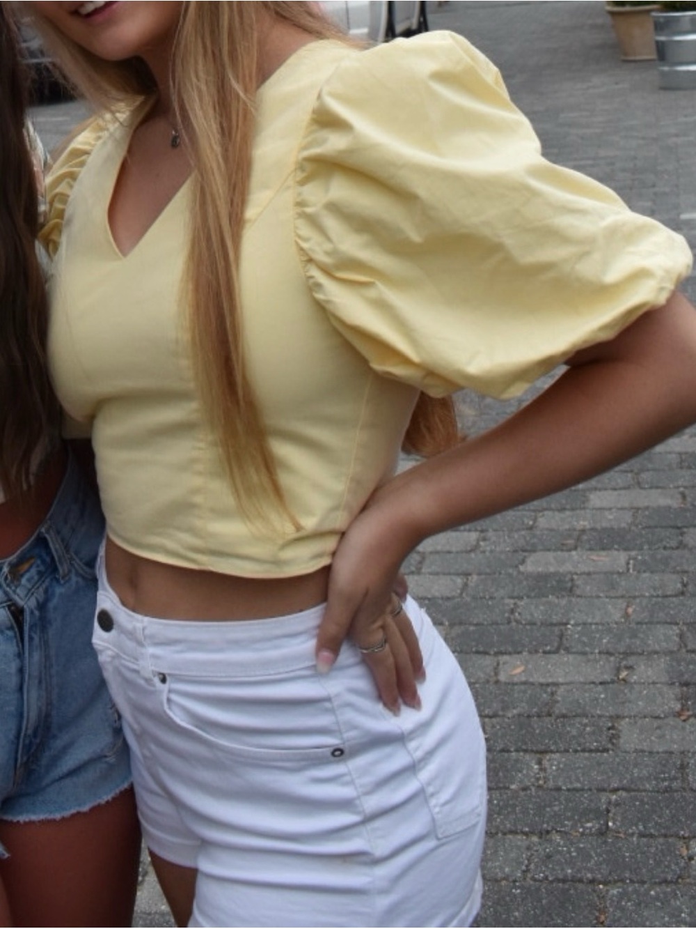 Butter Yellow Puff-Sleeve Crop Top